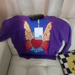 Love Moschino Womens Purple Sweater with Red and Blue Graphic Heart
